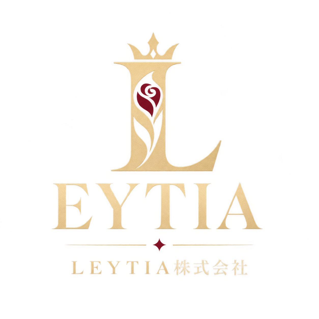 王冠と薔薇をあしらったLEYTIA株式会社ロゴ